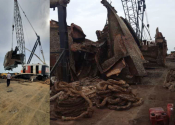 خارج‌ سازی‌ سومین شناور مغروقه پر خطر از آب‌های هرمزگان